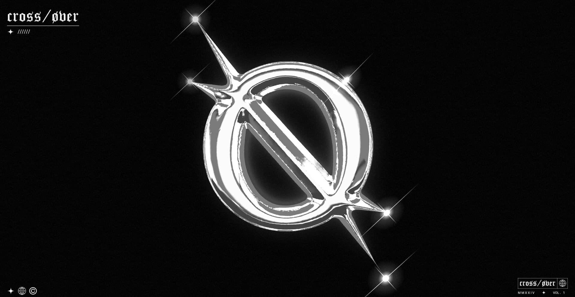 Crossover website: the chrome cross/over logo on black