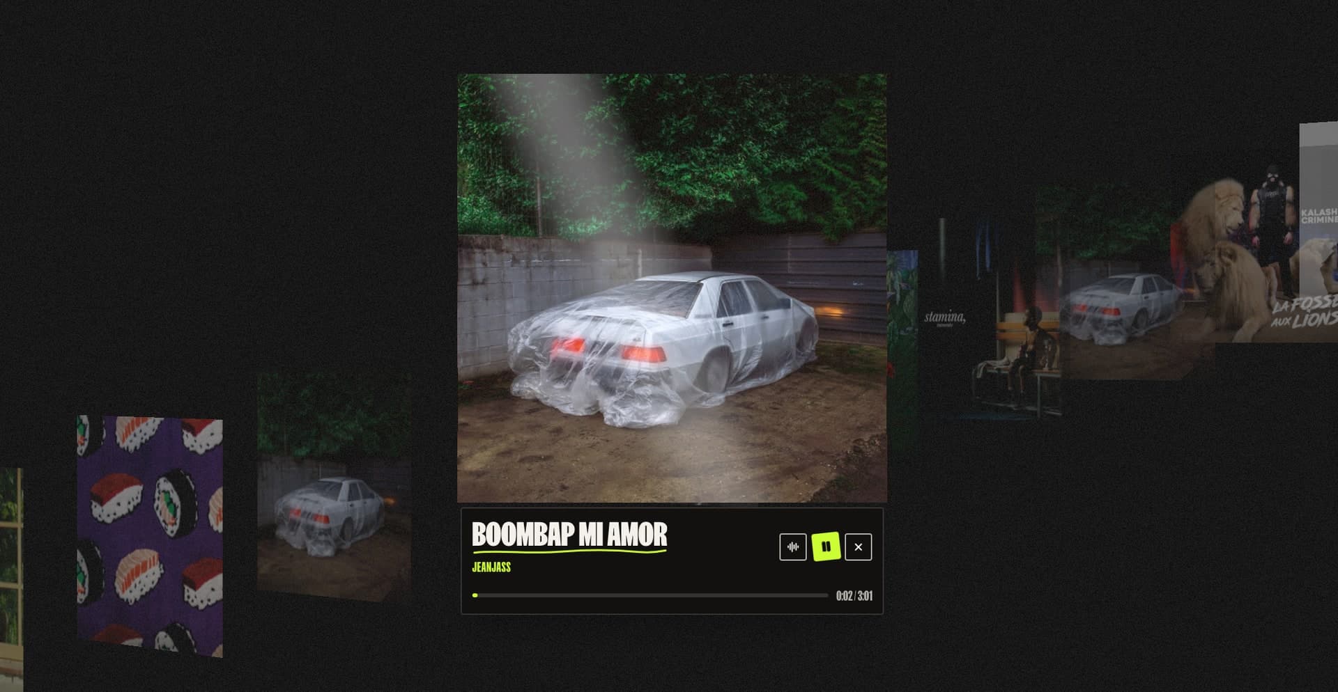 Interactive Playlist: the selected cover enlarged, with the player