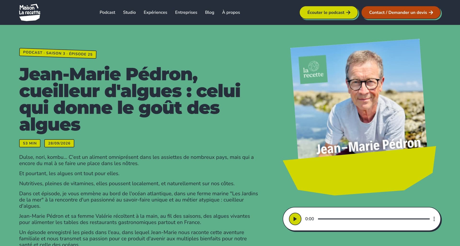 La Recette website, episode page with its guest portrait