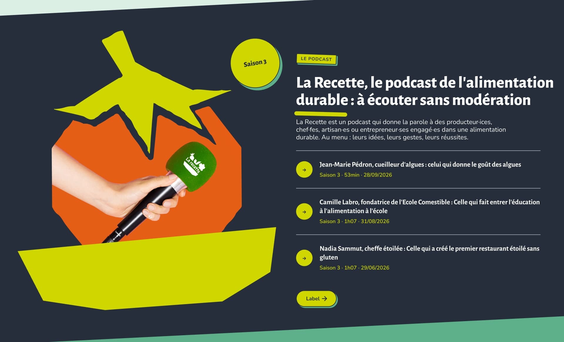 La Recette website, podcast section with the latest episodes