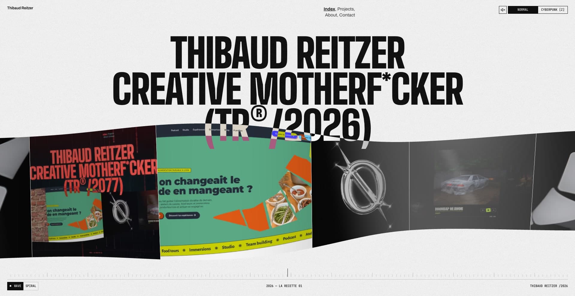 Portfolio, Normal theme: the Hero title over the 3D frieze of projects