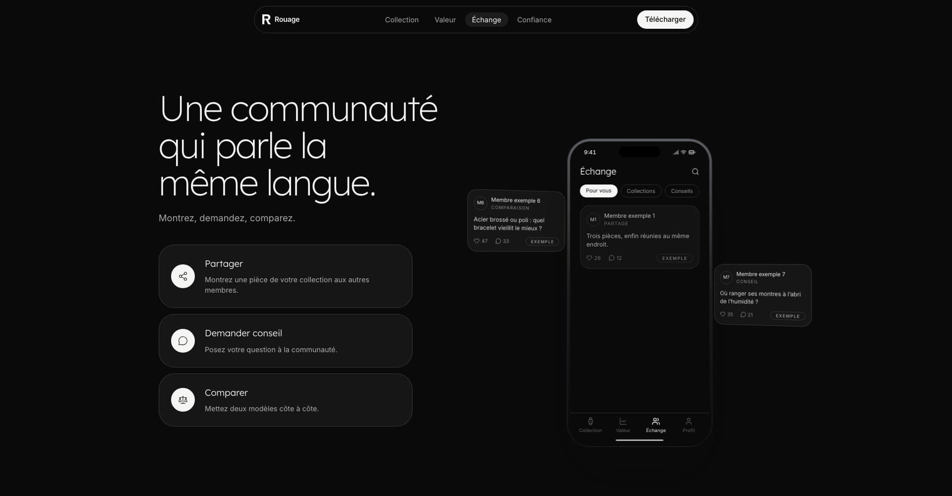 Rouage: the community exchange screen